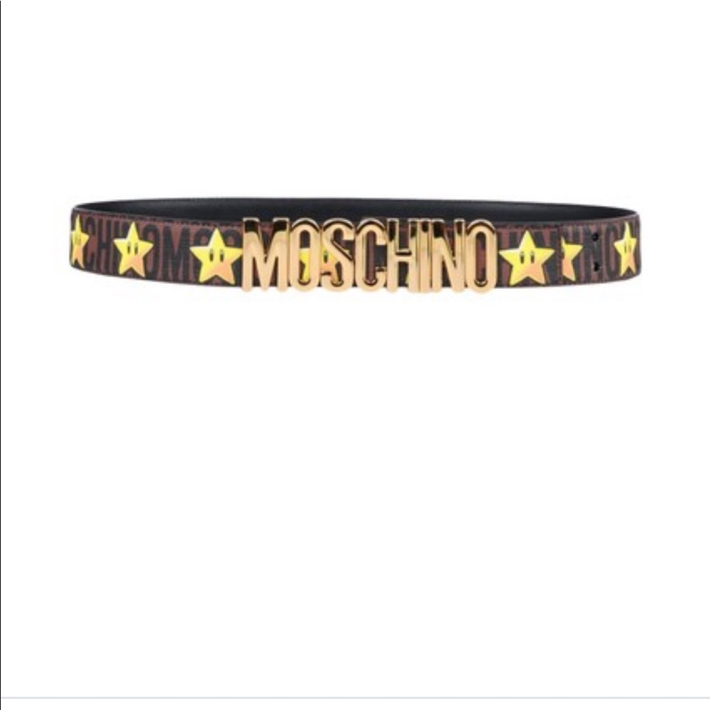 Moschino Brown Yellow Gold Leather Star Logo